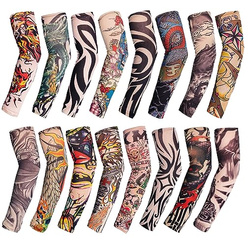 HOVEOX 16Pcs Temporary Tattoo Arm Sleeves for Men Women (Large) - Fake Tattoo Sleeves