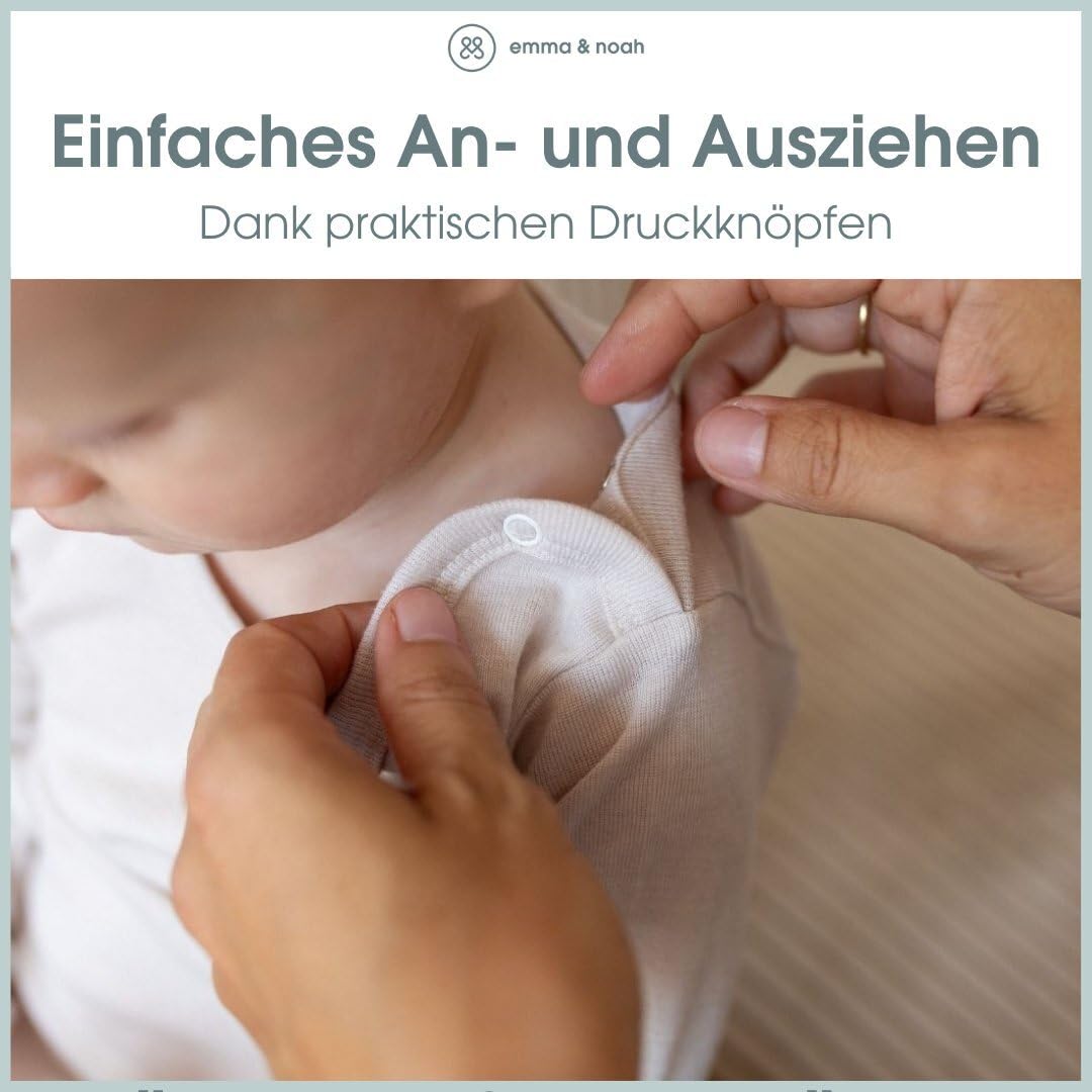 emma & noah Langarm Body für Babys, 100% Merinowolle, Atmungsaktiv & Temperaturregulierend, Mitwachsendes Design