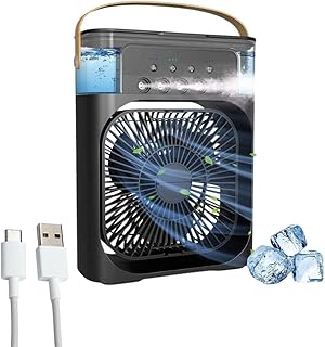 Exxelo Compact Air Cooler Fan with LED Control Panel, Water Mist Cooling Technology, Portable Mini AC for Office Desk Bedroom, Low Noise Energy Saving Cooling Device