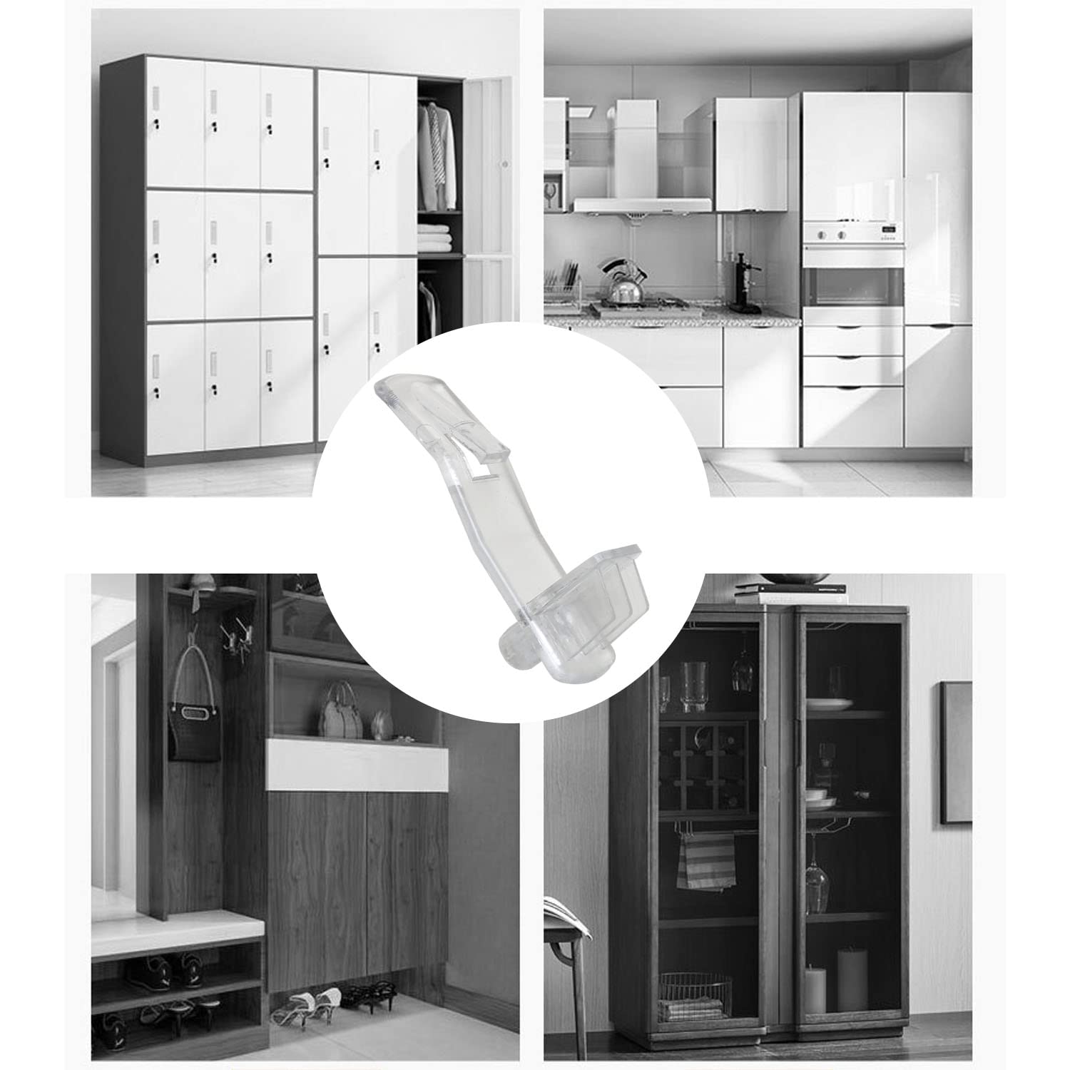 Shelf Support Peg LUORNG 20PCS Clear Plastic Locking Shelf Support Pin Clips, Cabinet Shelf Pins for 1/4inch Diameter Hole and 25/32inch Shelf,Self-Locking Bracket Clips — Amazon image 2