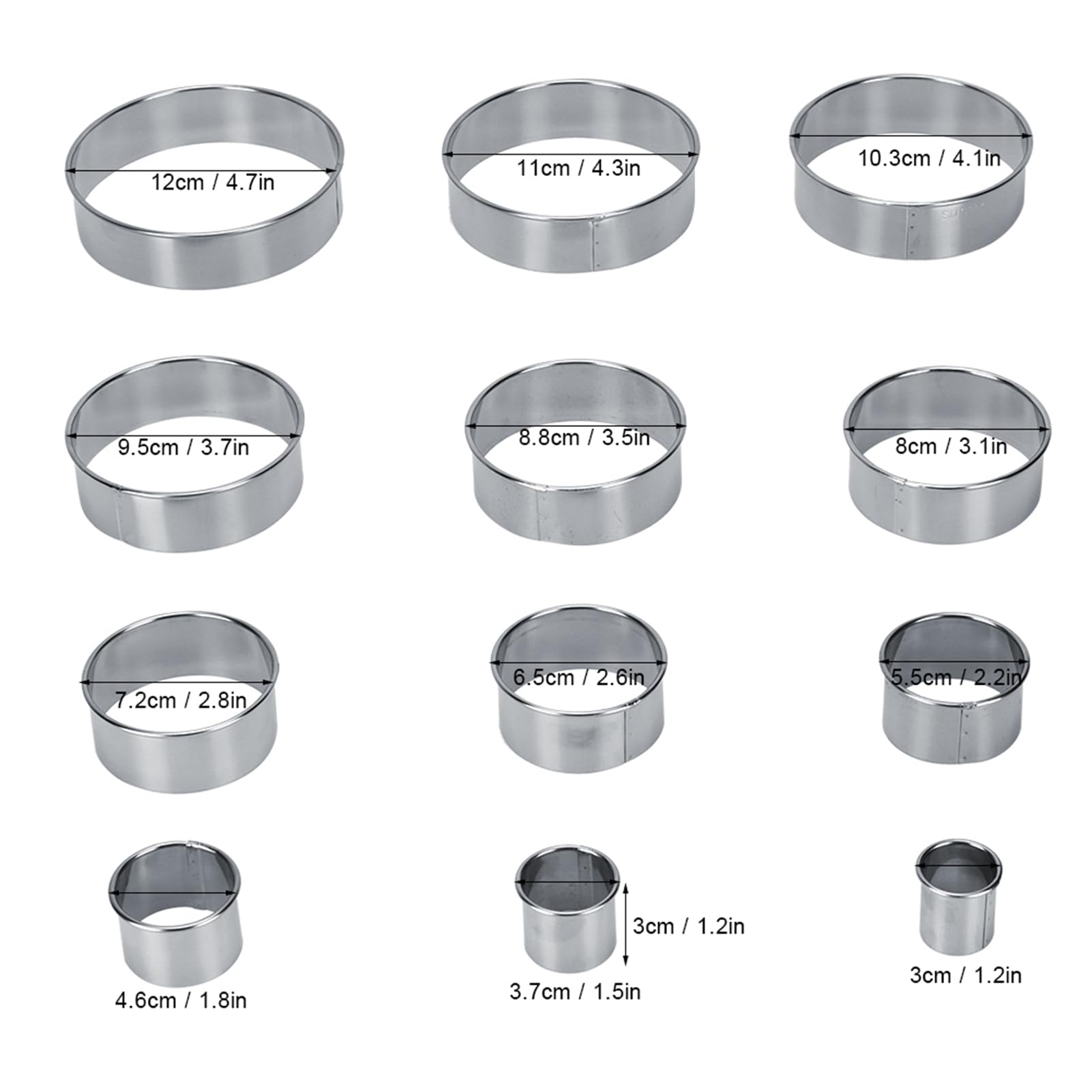 Lybunair 12PCS spotless Steel Circle Baking Set for Cookies, Mousse, and Donuts, Cookie Cutter for Home Bakers