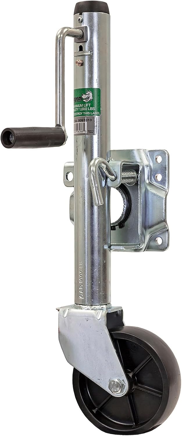 Buyers Products 0091610 Swing Away Boat Jack, Fits up to 3" x 5" Trailer Frame, 1000lb Capacity, 14.75" Retracted, 24.75" Extended, 10" Travel, Marine Jack For Boat Hauling