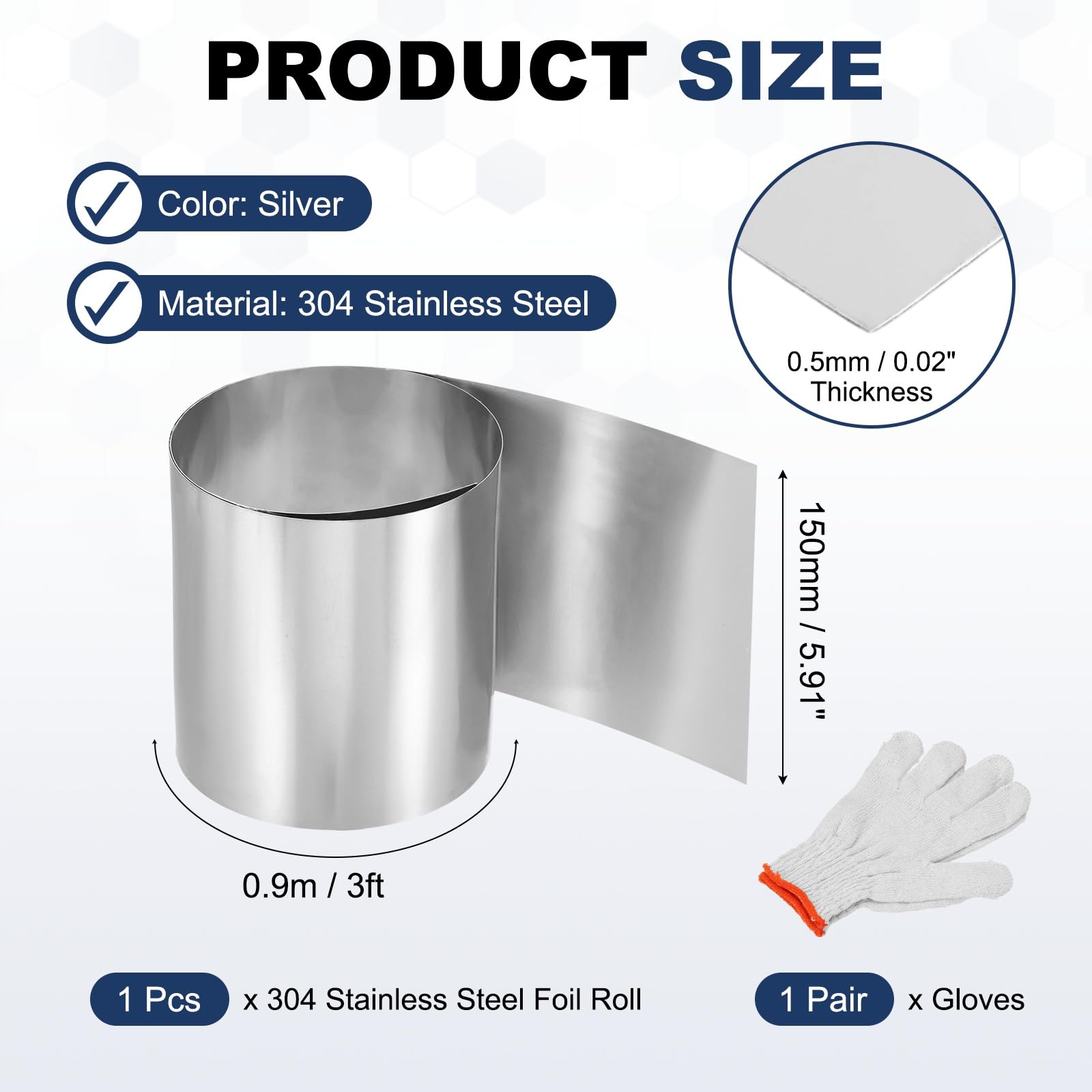 QUARKZMAN Rotolo Di Lamina In Acciaio Inossidabile 304 0.5mm x 150mm x 0.9m