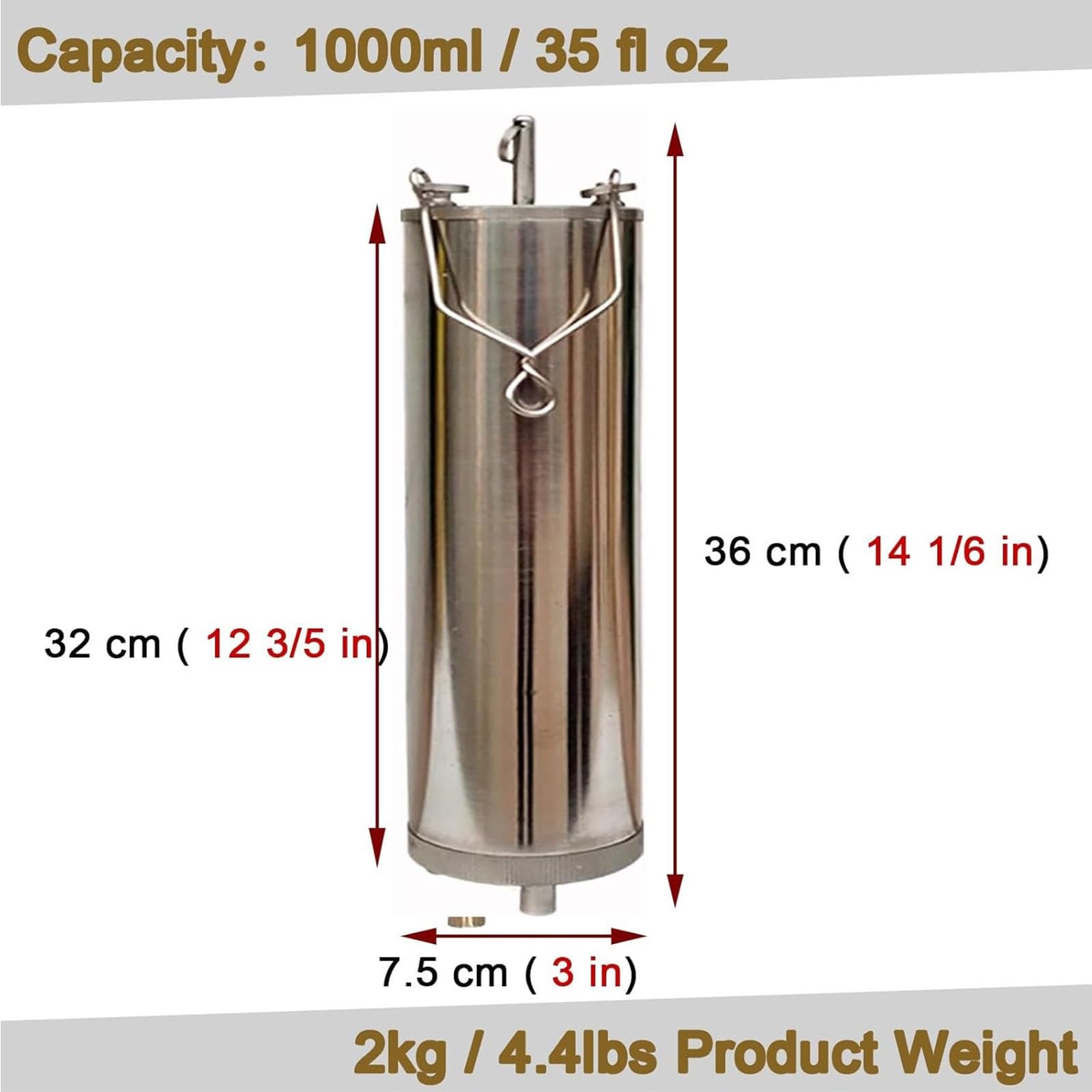 Próbnik głębinowy do pobierania próbek oleju, pobierania próbek płynów i analizy (srebrny, 1000 ml/35 FL oz).