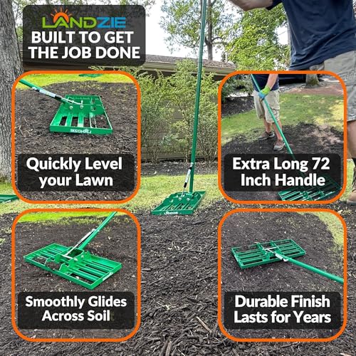Image of LANDZIE - Lawn Leveling Rake 24 Inch, Pneumatic Yard Leveler