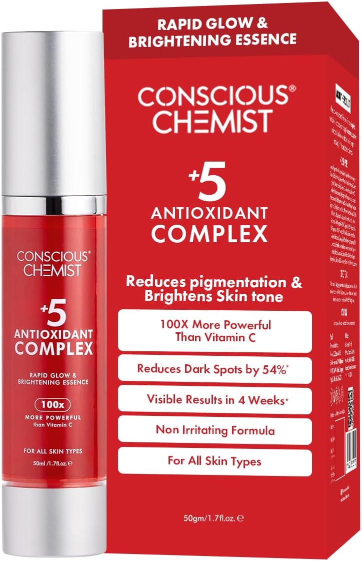 Conscious Chemistยฎ Rapid Glow & Brightening Essence | Face Serum with 5 Antioxidant Complex (100X Stronger Than Vitamin C), Vitamin E & Retinol | For Radiant, Even-Toned Skin, For Men & Women, All Skin Types โ 50ml