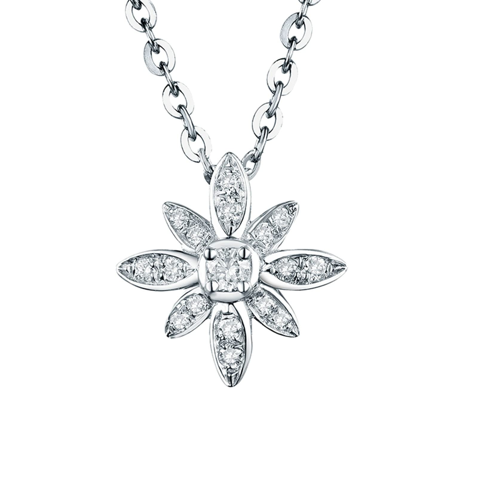 Collar con Colgante, Forma de Flores con Diamantes, Collares con Colgante de Oro Blanco de 18 Quilates para Mujeres y niñas, Regalo para el día de la Madre/Día de San Valentín, Oro Blanco