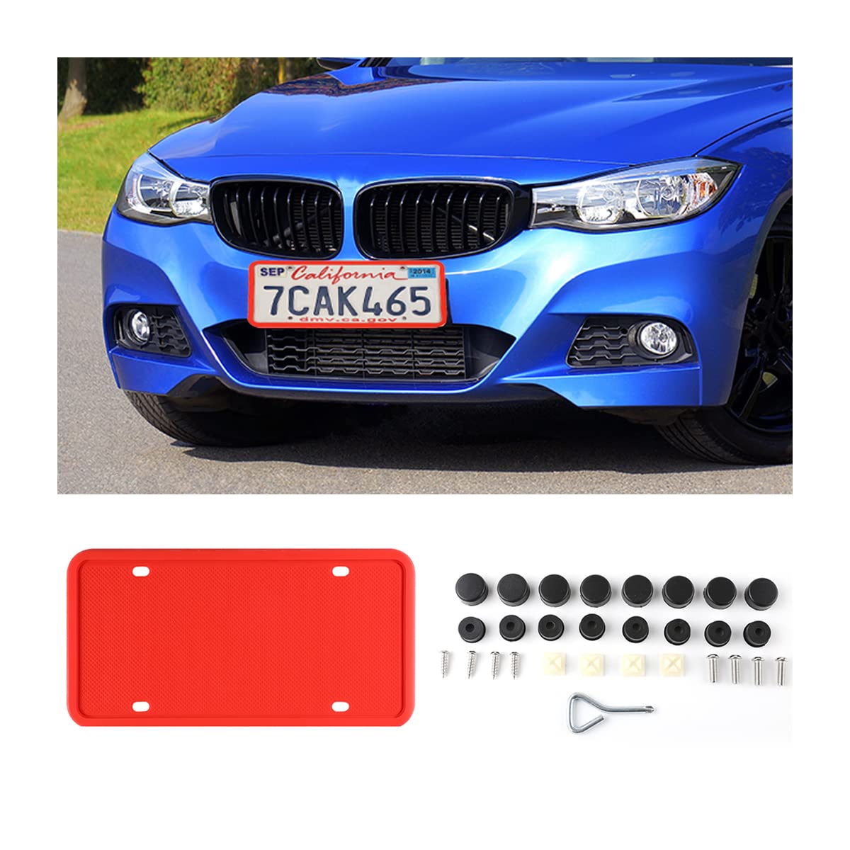 Silicone License Plate Frames Covers, 2 Pack Universal US Car License Plate Holders, Rust-Proof, Rattle-Proof, Weather-Proof License Plate Brackets with Screw Parts, Car Accessories (Red)