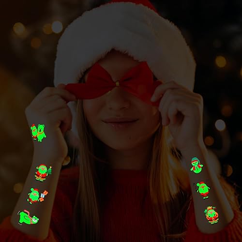 Miniatura 2 de Awinmay Tatuajes temporales luminosos de Navidad para niños, 120 piezas de tatuajes navideños que brillan en la oscuridad para niños y niñas,