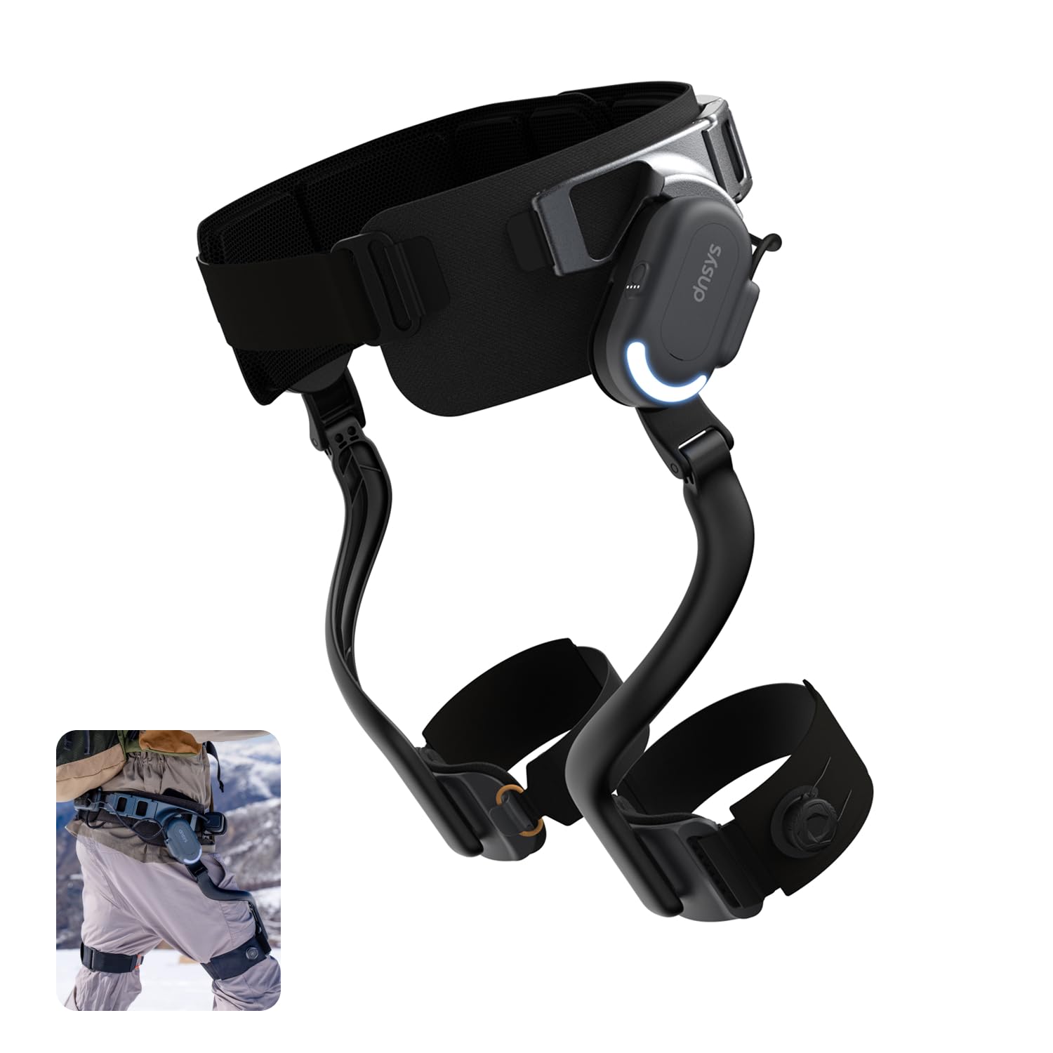 DNSYS X1 Carbon Exoskeleton, AI-Powered Leg Assistance, 1.2HP Motor, 20km Base Range, 3s Battery Swap, for Hiking, Climbing, Running, Size M (Waistline 33.5-43.3in)