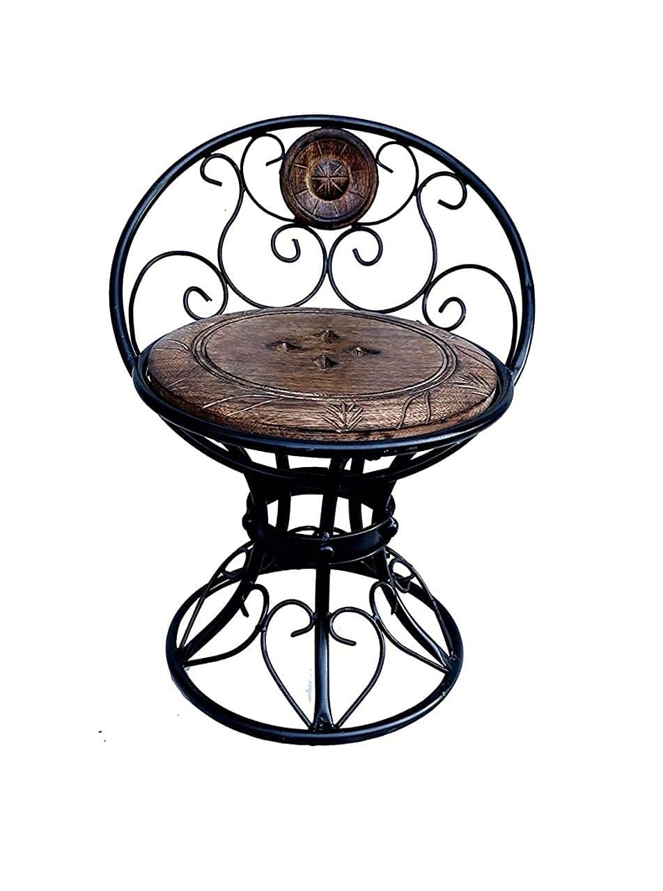 Wooden and Wrought Iron Chair/Mooda Chair for Living Room, Balcony for Kids (Natural Brown)-picture-29