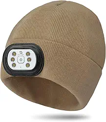 BERGWEISER Gorro de LED com 1 luz para homens e mulheres 3 modos ajustáveis 6-LED mini lanterna de cabeça USB recarregável com luz estroboscópica noturna para corrida ao ar livre, passeio com cães, caça, camping, caminhadas, pesca