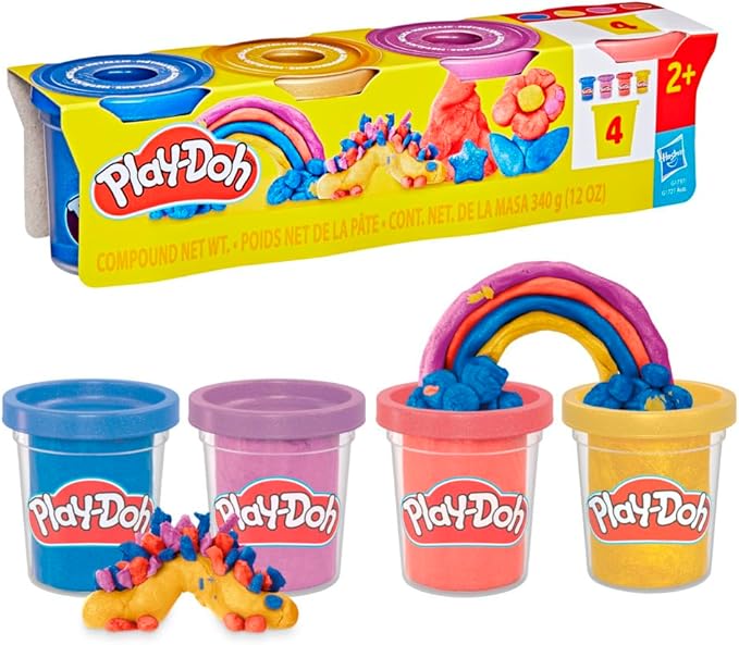 Play-Doh Hasbro Pack de 4 Botes de Plastilina en Colores Metálicos, Juguete para Niños y Niñas de 2 Años en Adelante, Manualidades Divertidas, Idea de Regalo Creativo, Motricidad Fina