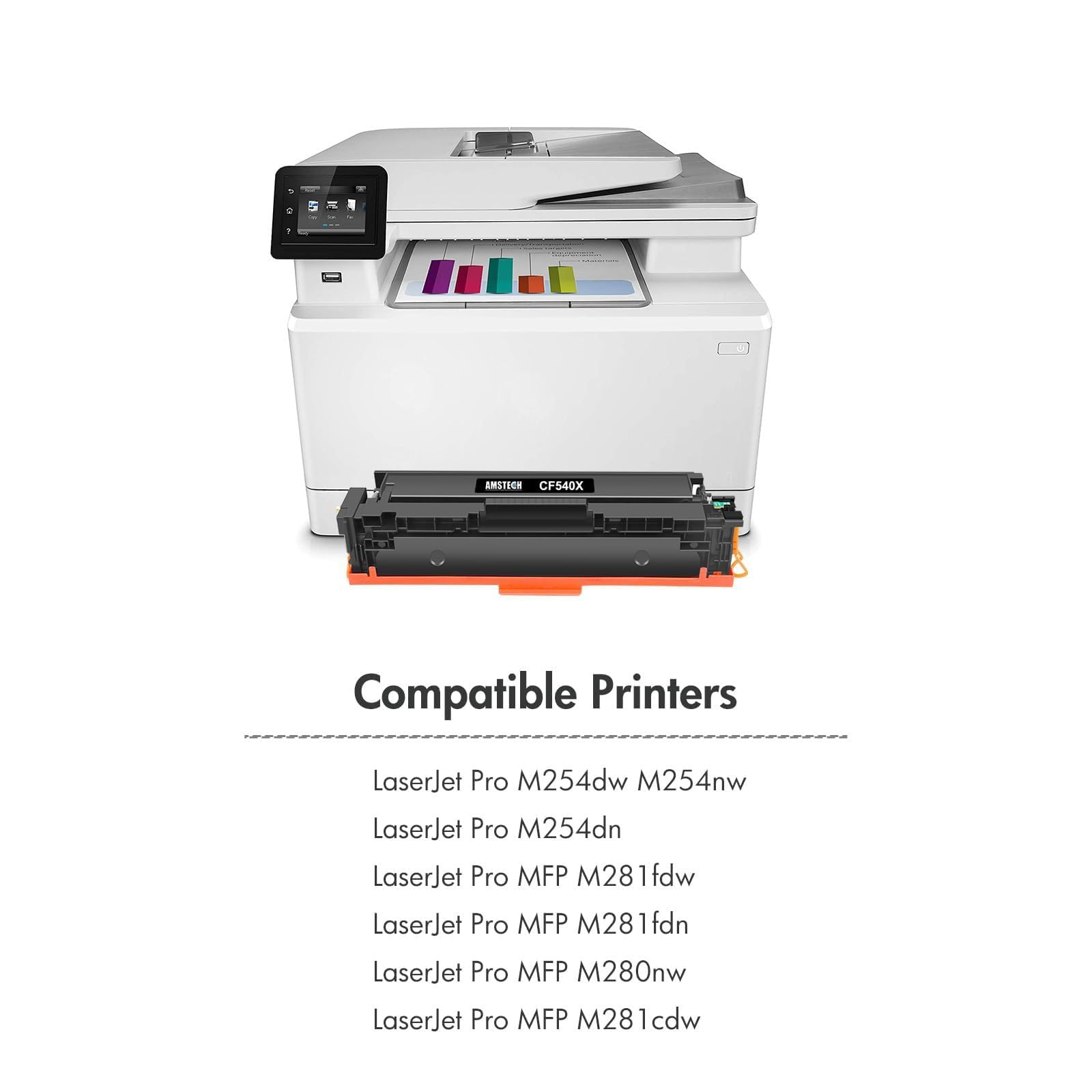 Amstech 203X 203A MFP M281fdw Cartouches de Toner CF540X CF540A 4-Pack | Compatible pour HP Color Laserjet Pro MFP M254dw M281fdn M281cdw M280nw M254nw M254dn M281 M254 M280 Noir Cyan Jaune Magenta