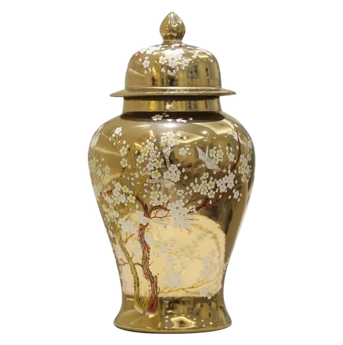 GFJHdfhE Chinese Style Decorative Jar Gold Ginger Jar With Lid Ceramic Vase Porcelain Flowerpot Jars Temple Flower Display(17 * 37cm)