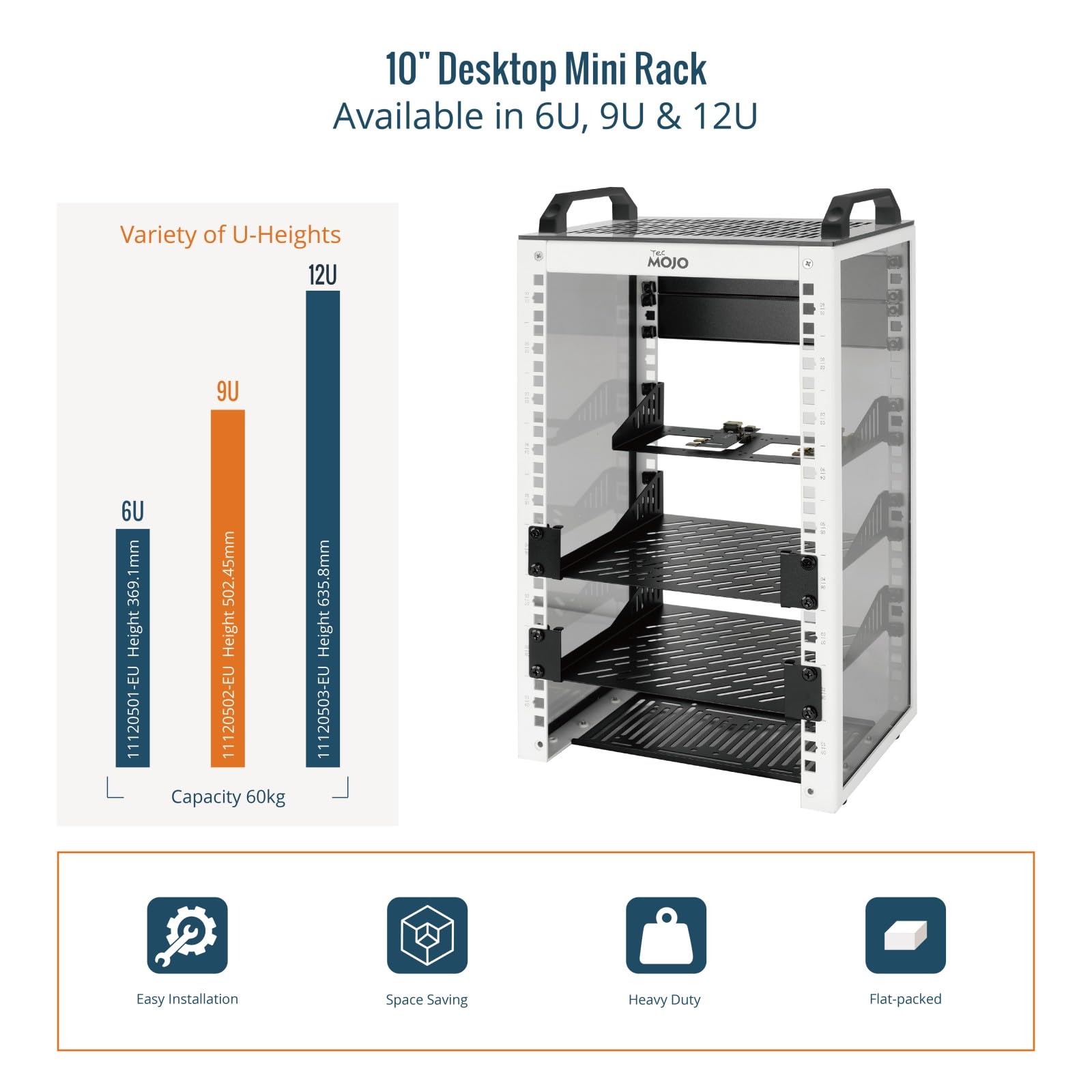 Armoire Réseau 10 Pouces 9U Mini-Rack de Bureau 200mm Blanc pour SBC NAS Serveurs