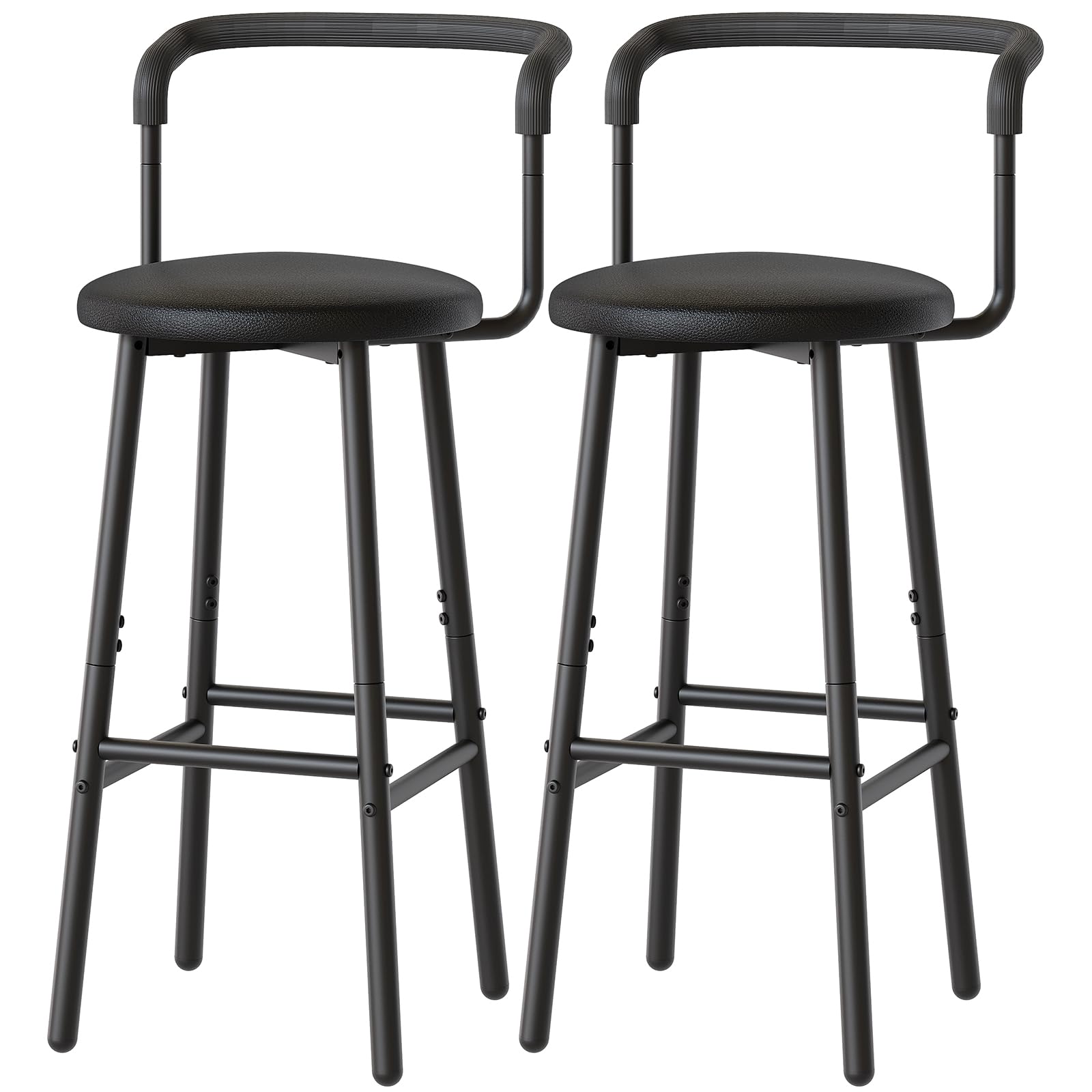 Bar Stools Set of 2, Counter Height Stools, Bar Chairs with Upholstered Seat and Footrests, Breakfast Bar Stools, for Dining Room, Kitchen Bar, Tavern, Coffee Corner, Black BY03L2BB