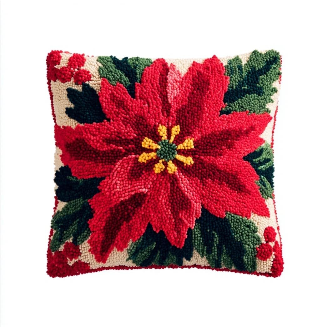 Taxpy D Latch Hook Cushion Kits Christmas Poinsettia Flower 17X17 Inch