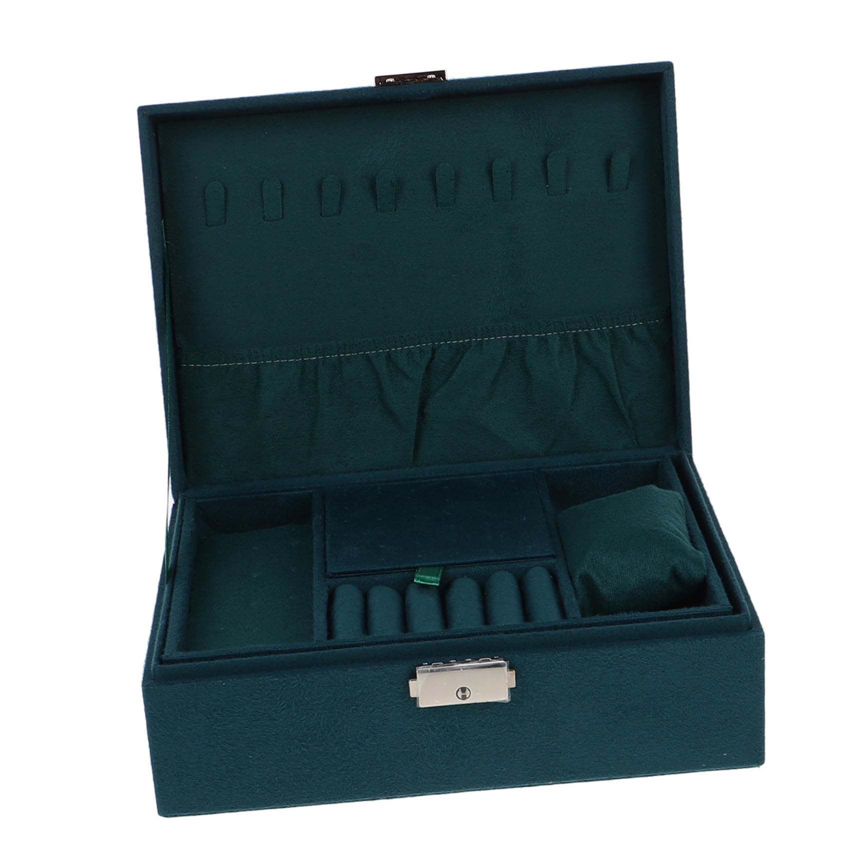 Boîte à bijoux vintage double rangement vert foncé pour colliers et montres SOIMISS