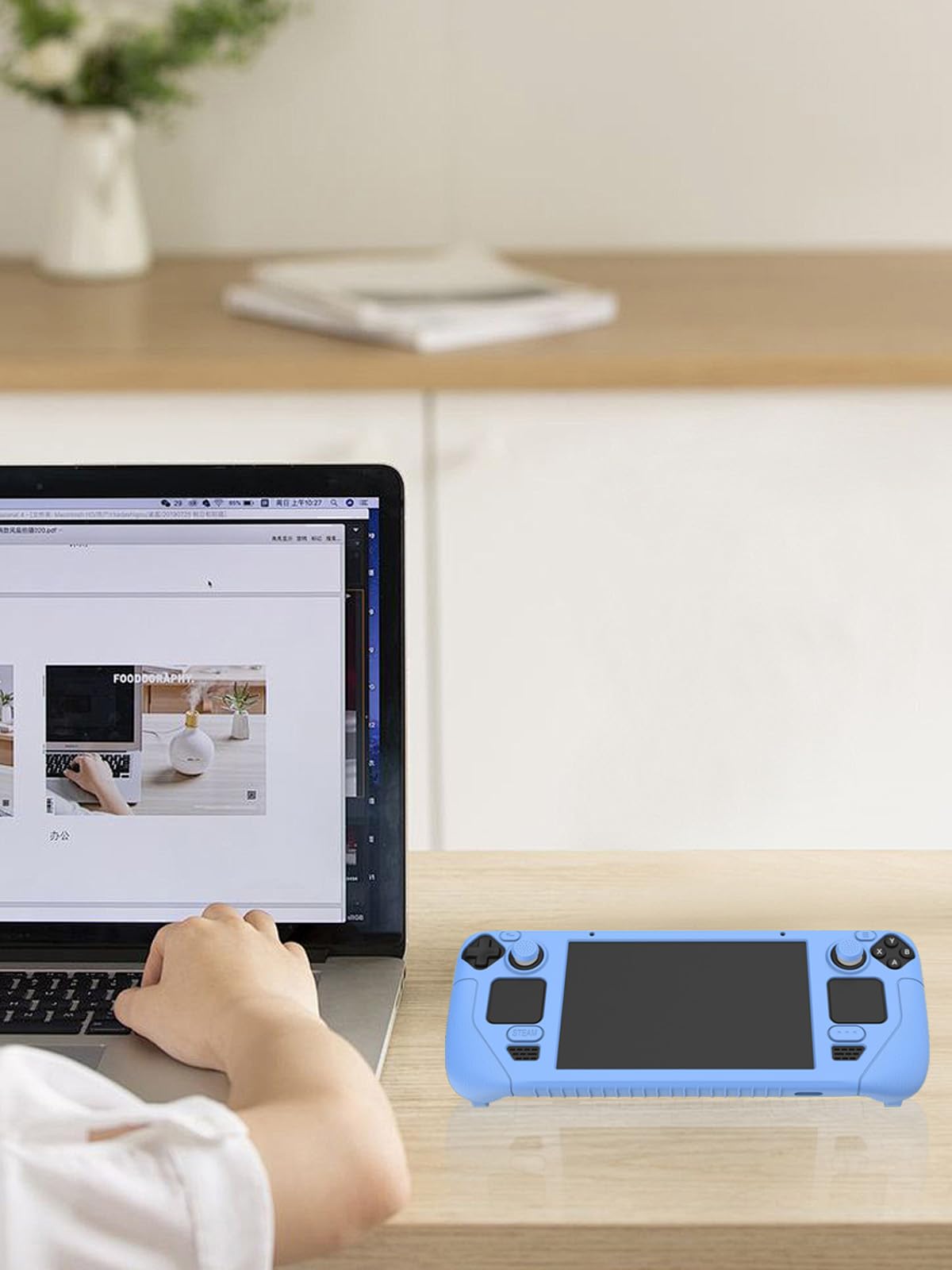 Compatible con Valve Index Steam Deck Gamepad, silicona de alta calidad, protección a prueba de golpes, puerto de carga táctil accesible, azul fluorescente.