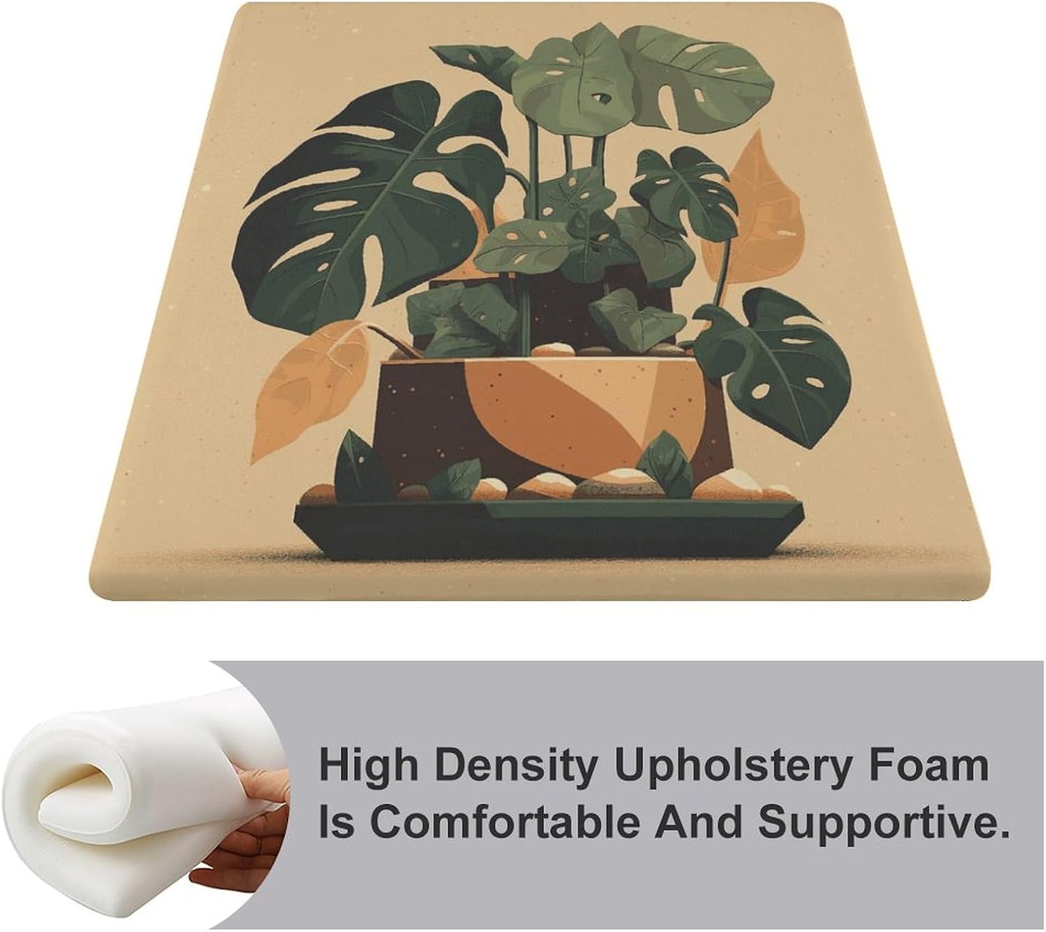 Gray Monstera Plant Degrees of Comfort Meditation Floor Pillow, Square Large Pillows Seating for Adults, Tufted Corduroy Cushions for Outdoor Yoga Tatami Fireplace Living Room 15x15 Inch