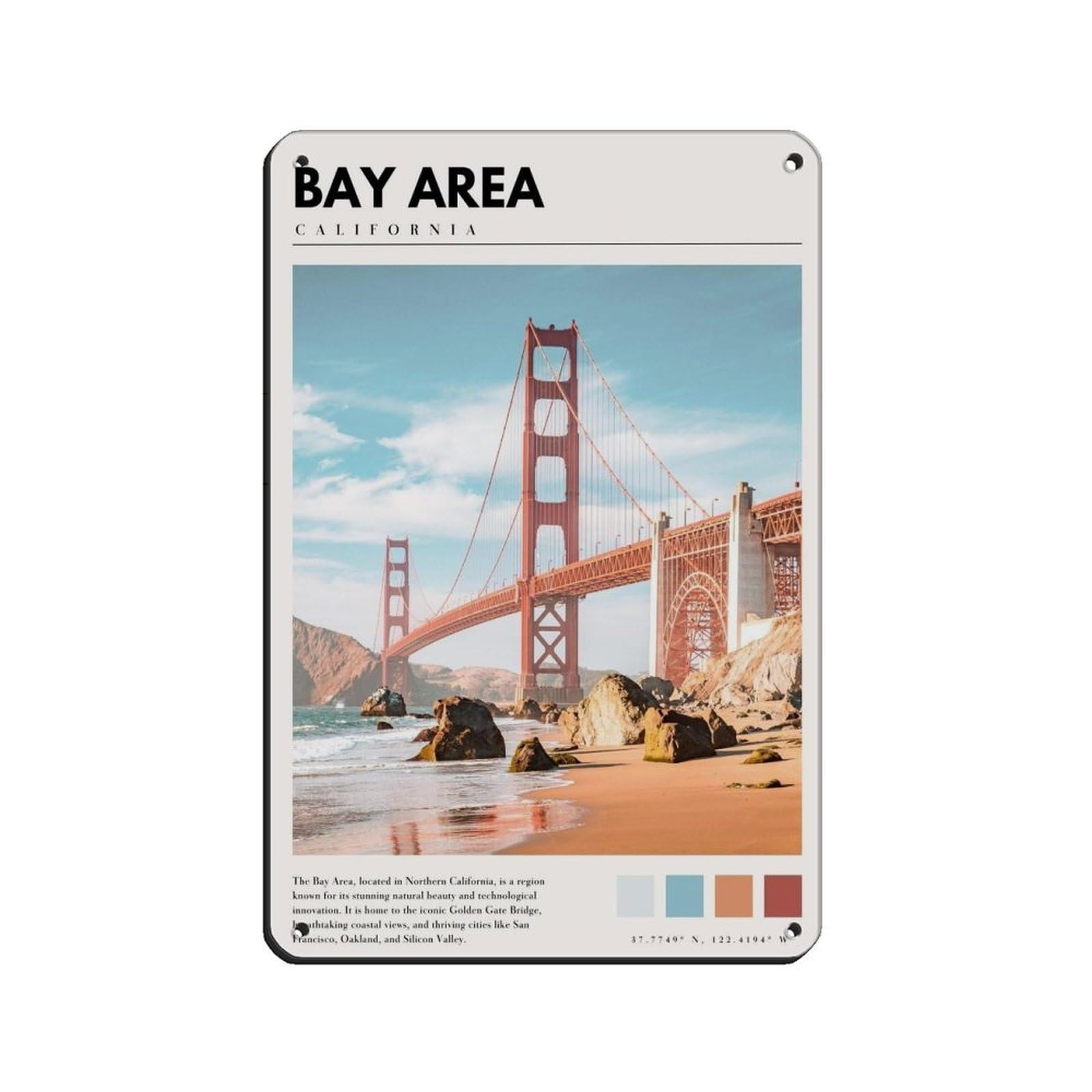 Bay Area San Fransisco Art SF Golden Gate Bridge Poster Retro Poster Metal Tin Sign Chic Art Retro Iron Painting Bar People Cave Cafe Family Garage Poster Wall Decoration 8x12inch(20x30cm)