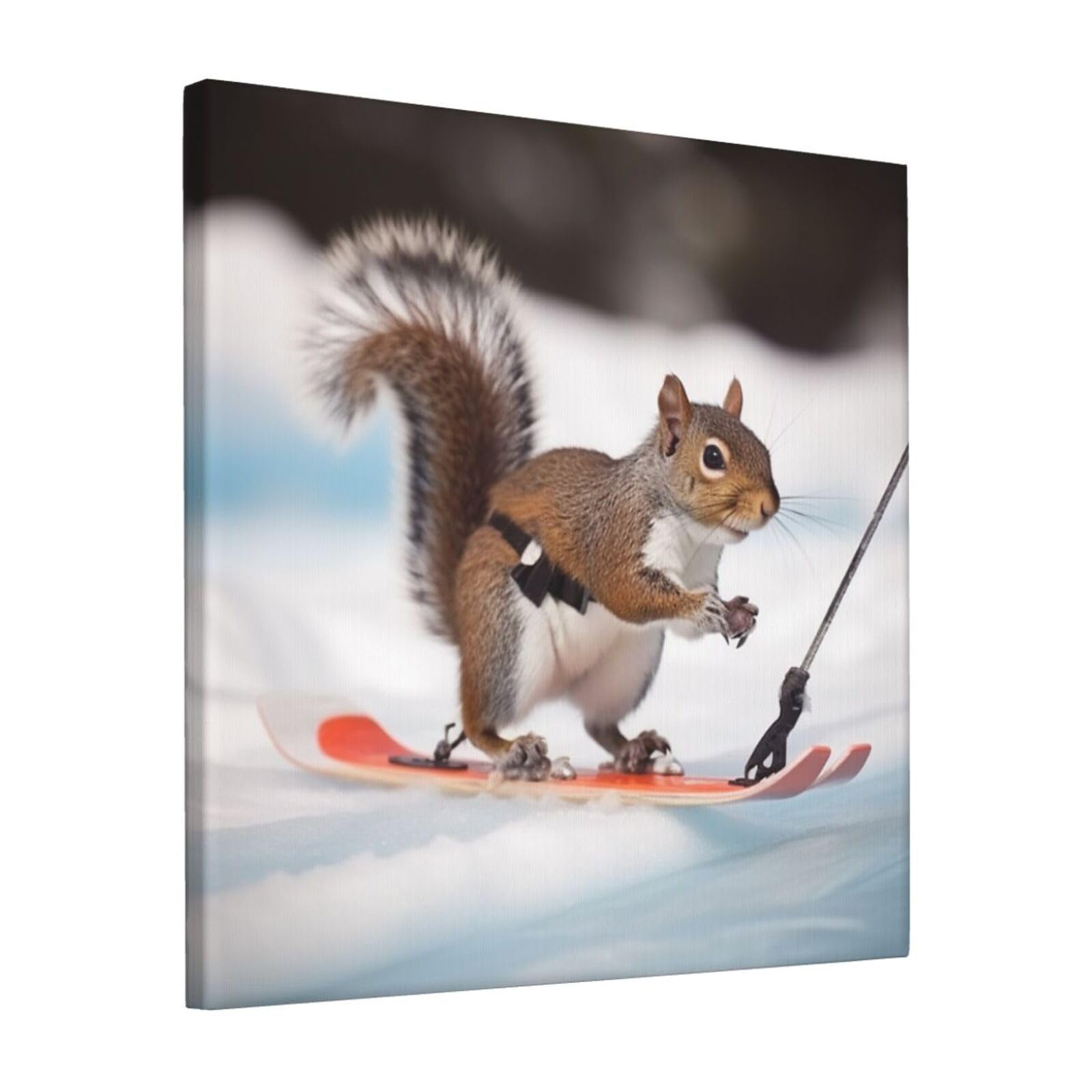 FodPand Skiing Squirrel Canvas Wall Art for Living Room Wall Decor 12"x12" Modern Artwork Painting Pictures Hanging Canvas Prints Aesthetic Wall Art for Bedroom Bathroom Office Wallart Decor