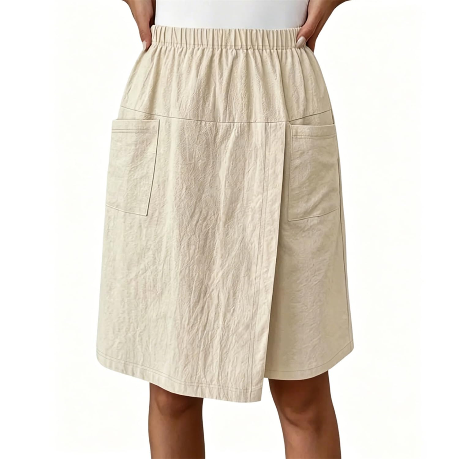 Gonna-Pantalone da Donna Casual con Vita Elastica e Design a Portafoglio – Shorts Estivi con Tasche, Leggeri, al Ginocchio, a Vita Alta e vestibilità Morbida