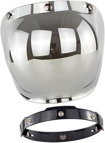 Miniatura 5 de Universal 3 botones a presión retro motocicleta burbuja visera escudo viento lente PC lente vintage abierto casco con marco conjunto plateado