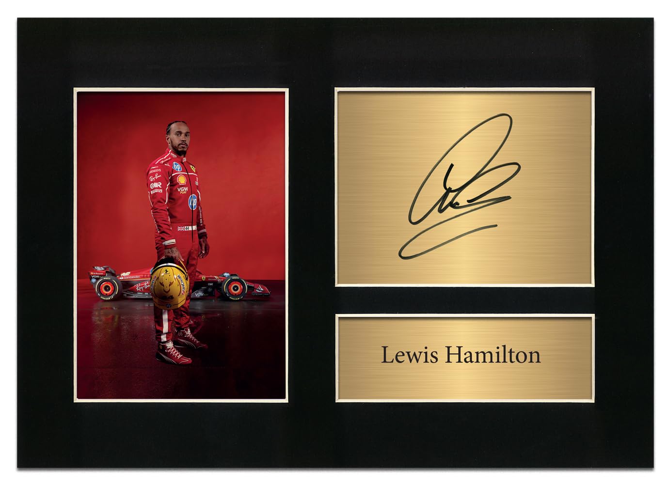 Lewis Hamilton Ferrari Autograph A4 Mounted Display Reproduction Pre Printed – Formula 1 Collectible Wall Art | F1 Racing Memorabilia for Car Fans, Motorsport Enthusiasts & Collectors No177