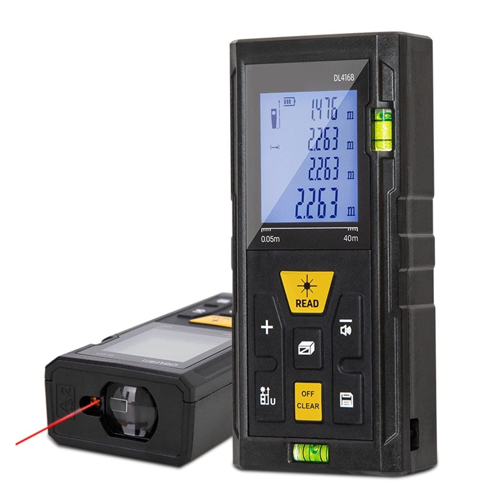 Misuratore di Distanza Laser, Display da 1,7 Pollici 40M/60M Telemetri Metro Elettronico Roulette Nastro Digitale Telemetro Nastro di Misurazione Misura Distanza, Area e Volume(Color:0 05 60m)