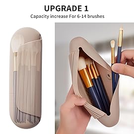 AGIKET 2 IN 1 Silicone Makeup Brush Holder with Beauty Make Up Sponge Holder CaseSoft Portable Cosmetic Face Brushes Holder with Upgrade Anti-Fall Out Magnetic Closure - Walnut