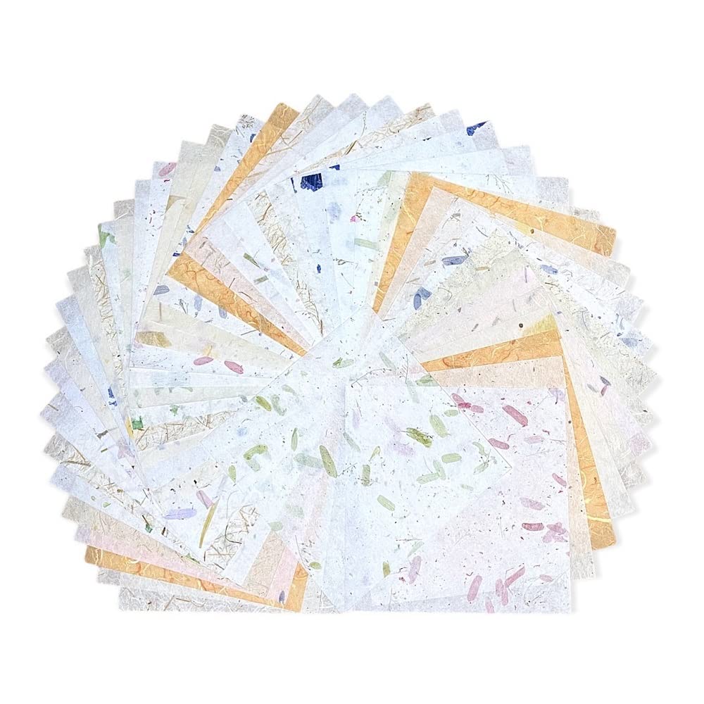 50 Sheets 6 x 6 Inches Natural Fiber Mullberry Tree Square Origami Paper Arts Folding Craft, Decoration Paper, Square Folding Paper DIY Crafts (Tamarind, Rice Straw etc)