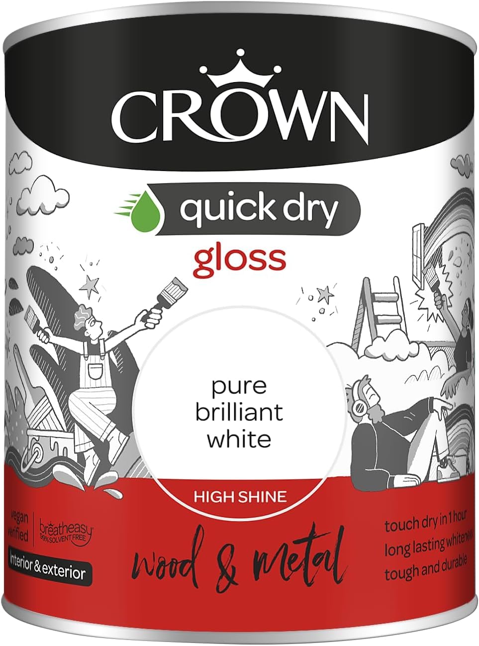 Quick Dry Gloss Pure Brilliant White Paint 750ml | High Shine Finish for Wood & Metal | Fast Drying, Non Yellowing, Hardwearing Interior & Exterior Gloss Paint ,