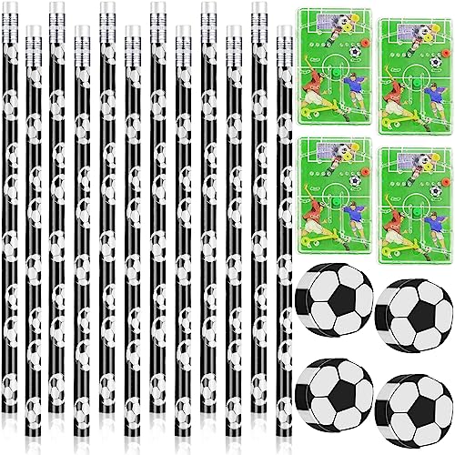 12 borrachas de apagar de futebol, 12 lápis de futebol de madeira, 12 jogos pinball de futebol, mini divertidos apagador de futebol, lápis de futebol para lápis presentes de festa