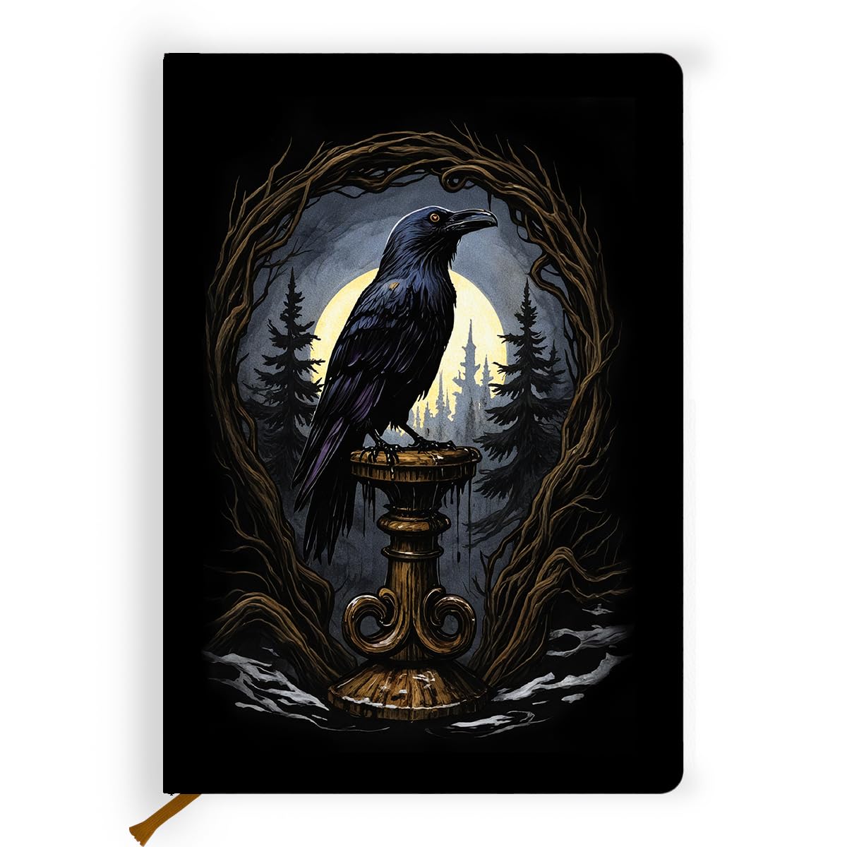 Hübsches Leder-Tagebuch, liniert, Vintage, Makaber, Gothic-Rabe, 200 Seiten, A5, liniert, Hexen-Tagebuch, Hexenzeug, Gothic-Bürobedarf, Halloween-Notizbuch (14 x 21 cm)