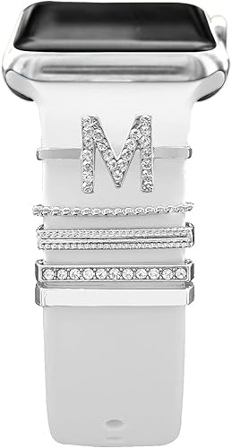 ALMNVO Bands Charms Compatible with Apple Watch Silicone Bands Charms,Fashion Metal Diamond Decorative Rings Loops for iWatch,Strap Charms