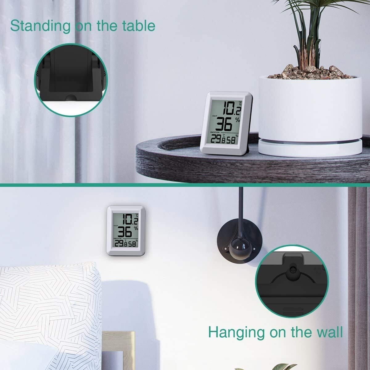 XMING Igrometro del termometro Digitale, misuratore di umidità Interna/da Esterno, Monitor di Temperatura con sensore Wireless, Range 328ft / 100m, ° C / ° F Selezionabile (Size : Indoor/Outdoor)