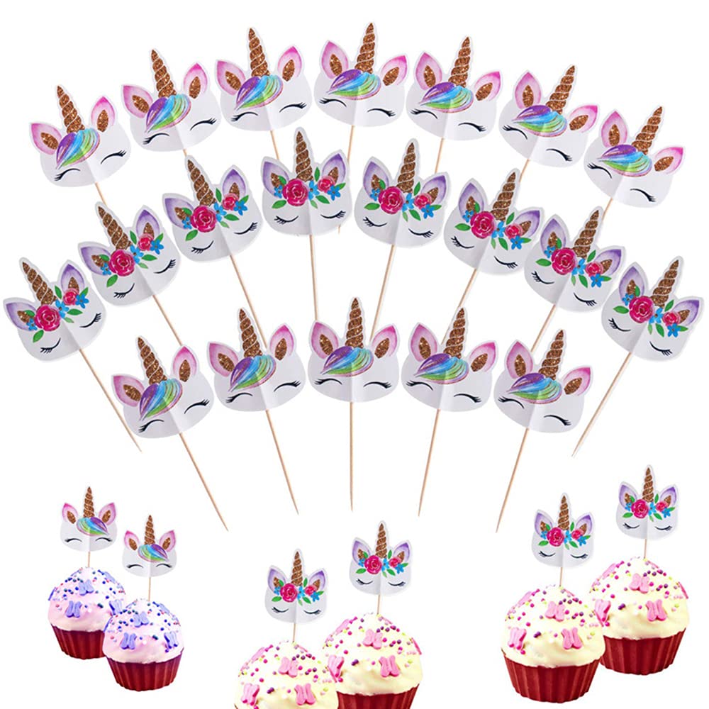 Topper De Gâteau,Licorne Cupcake Toppers 24 Pièces Décorations De Gâteau D'anniversaire Pour Les Enfants Anniversaire Bébé Douche Fête De D'anniversaire Mariage