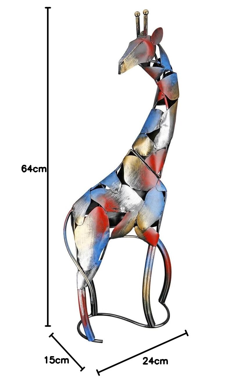 GILDE Duża dekoracyjna figurka żyrafa XL — rzeźba metal ręcznie wykonana i ręcznie malowana — dekoracja prezent — wielokolorowa wysokość 64 cm