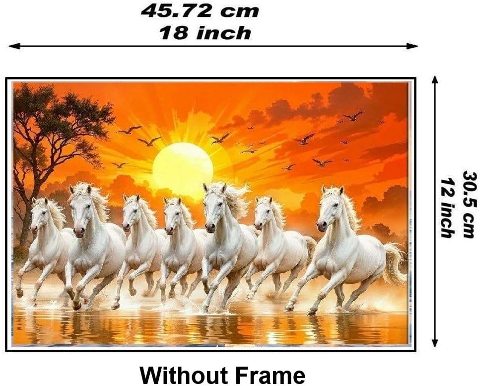 Image of Seven White Horses Running Vastu Vinyl Sticker, 13x19 inch, Self-Adhesive Wall Decor Poster, Living Room, Bedroom, Office