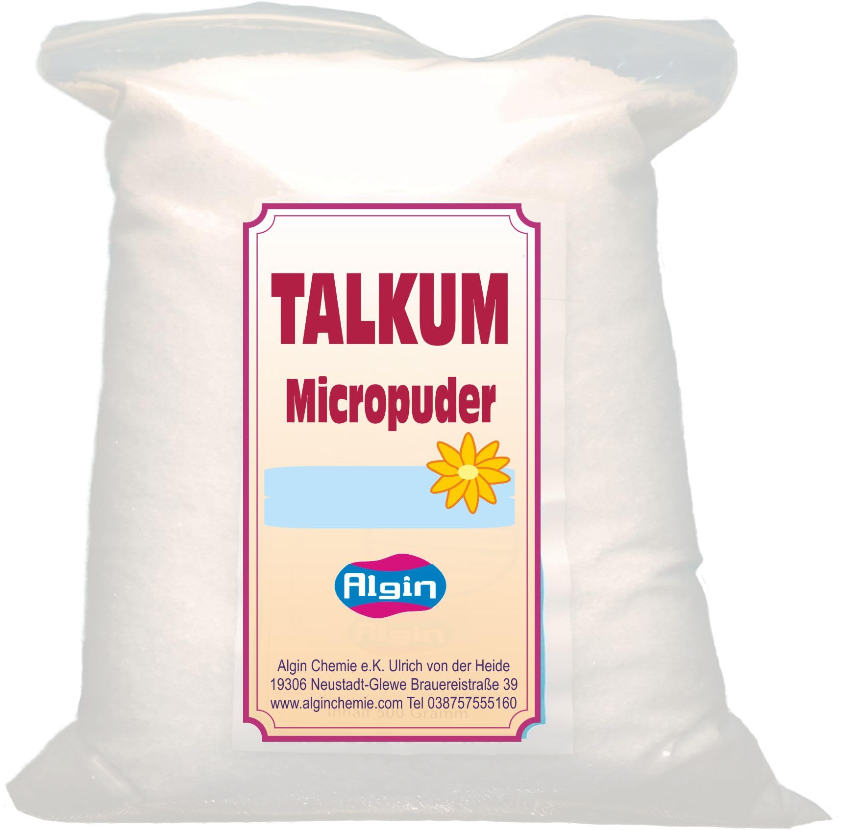 Polvo de talco 1 kg bolsa clip blanco nieve calidad farmacéutica