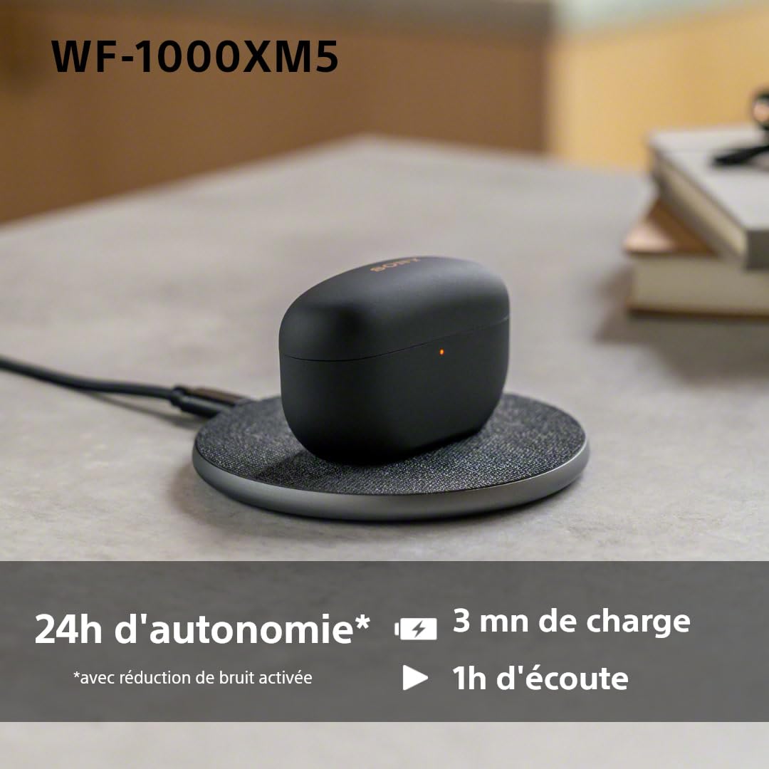 Sony WF-1000XM5 écouteurs sans Fil à réduction de Bruit, Bluetooth, Intra-Auriculaires avec Micro, 36 Heures d'autonomie, Charge Rapide, IPX4, Compatible iOS et Android - Noir