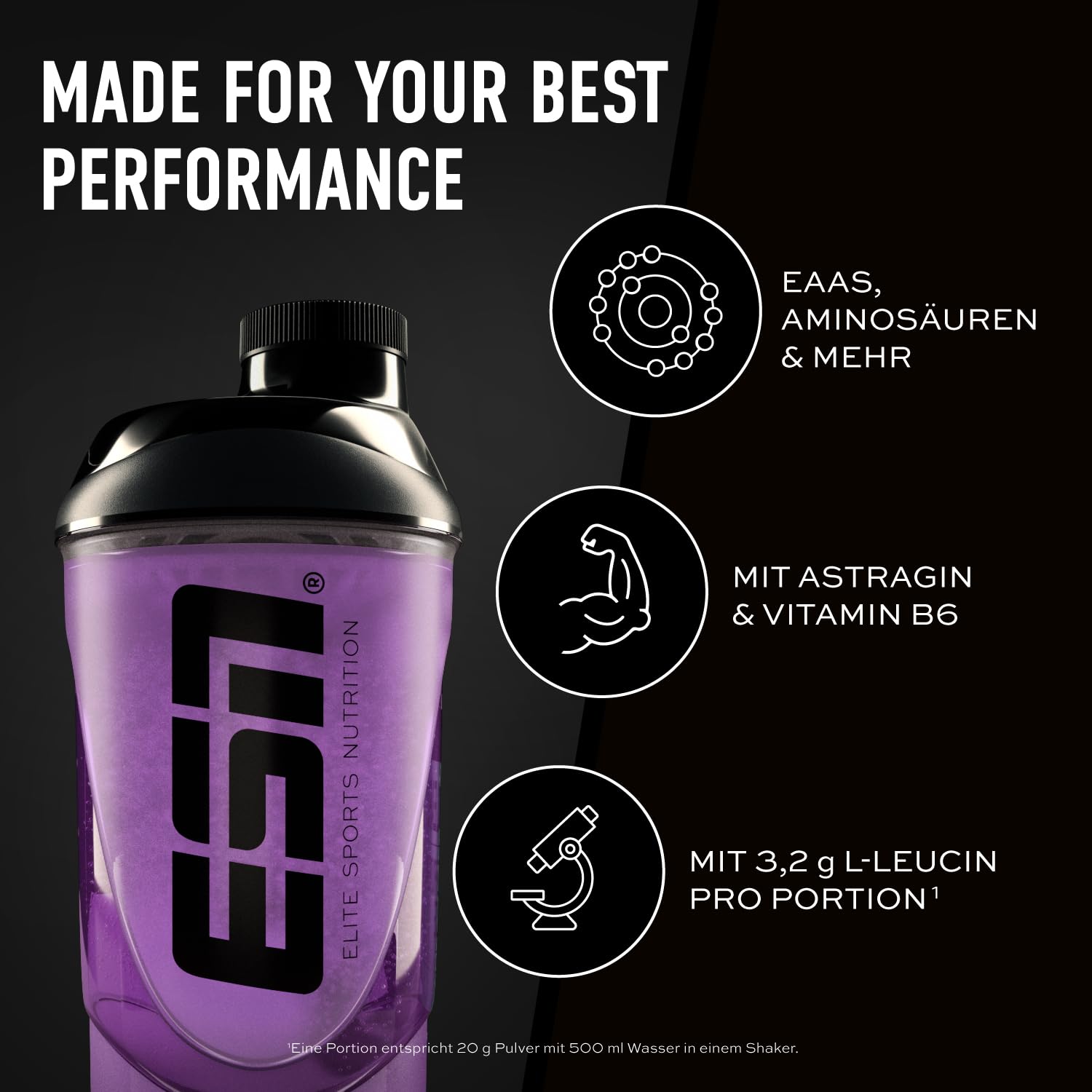 ESN AMINOS, Blackberry, 400 g, feines Amino-Pulver mit essentiellen Aminosäuren & Astragin, 3,2 g Leucin pro Portion, ideale Löslichkeit, vegan - made in Germany