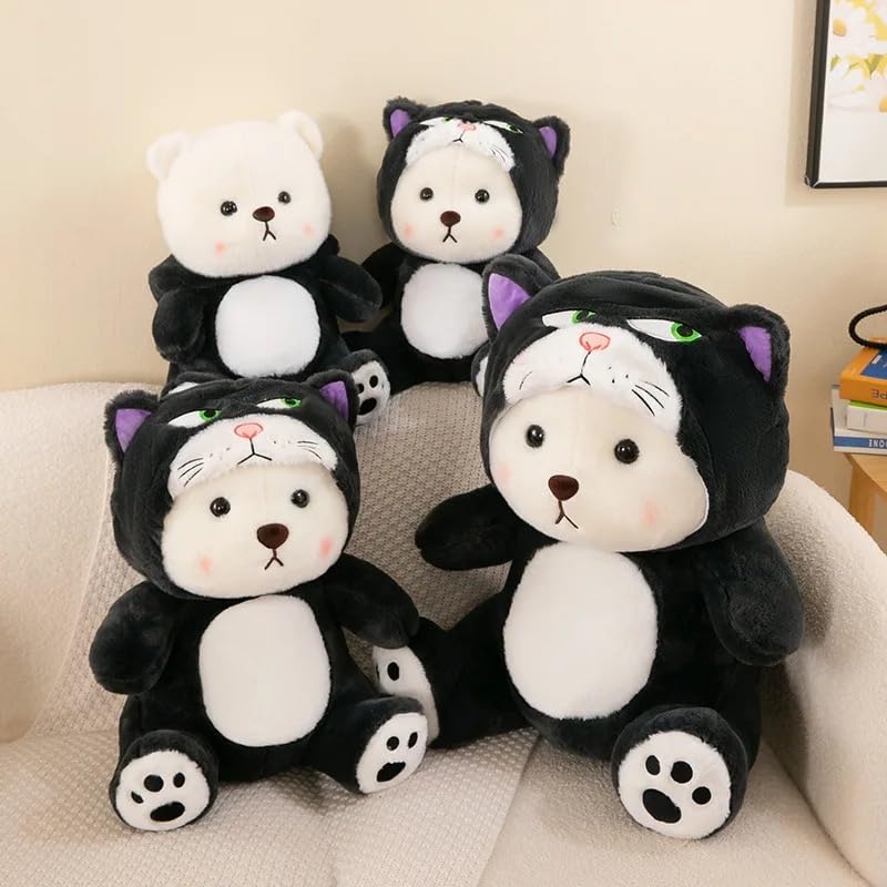 Image of Angry Cat Hoodie Bear Plush Toy 45cm - Soft Stuffed Animal for Kids, Boys & Girls | Cute Kawaii Black Cat Plush Teddy Toy Gift for Birthday, Valentine, Home Decor & Collectors
