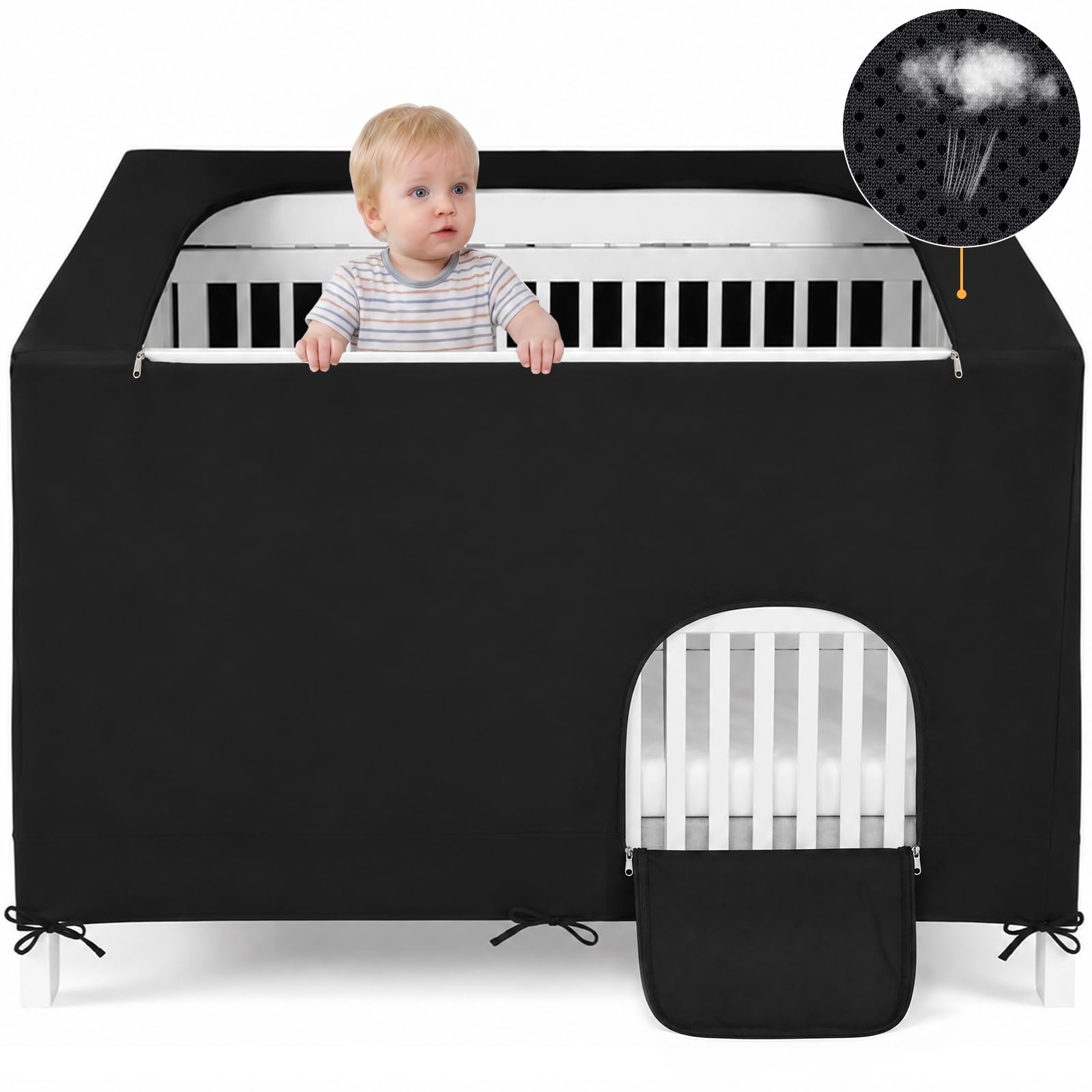 WANRU Crib Blackout Cover, Full Size, Ventilated Climb Protection