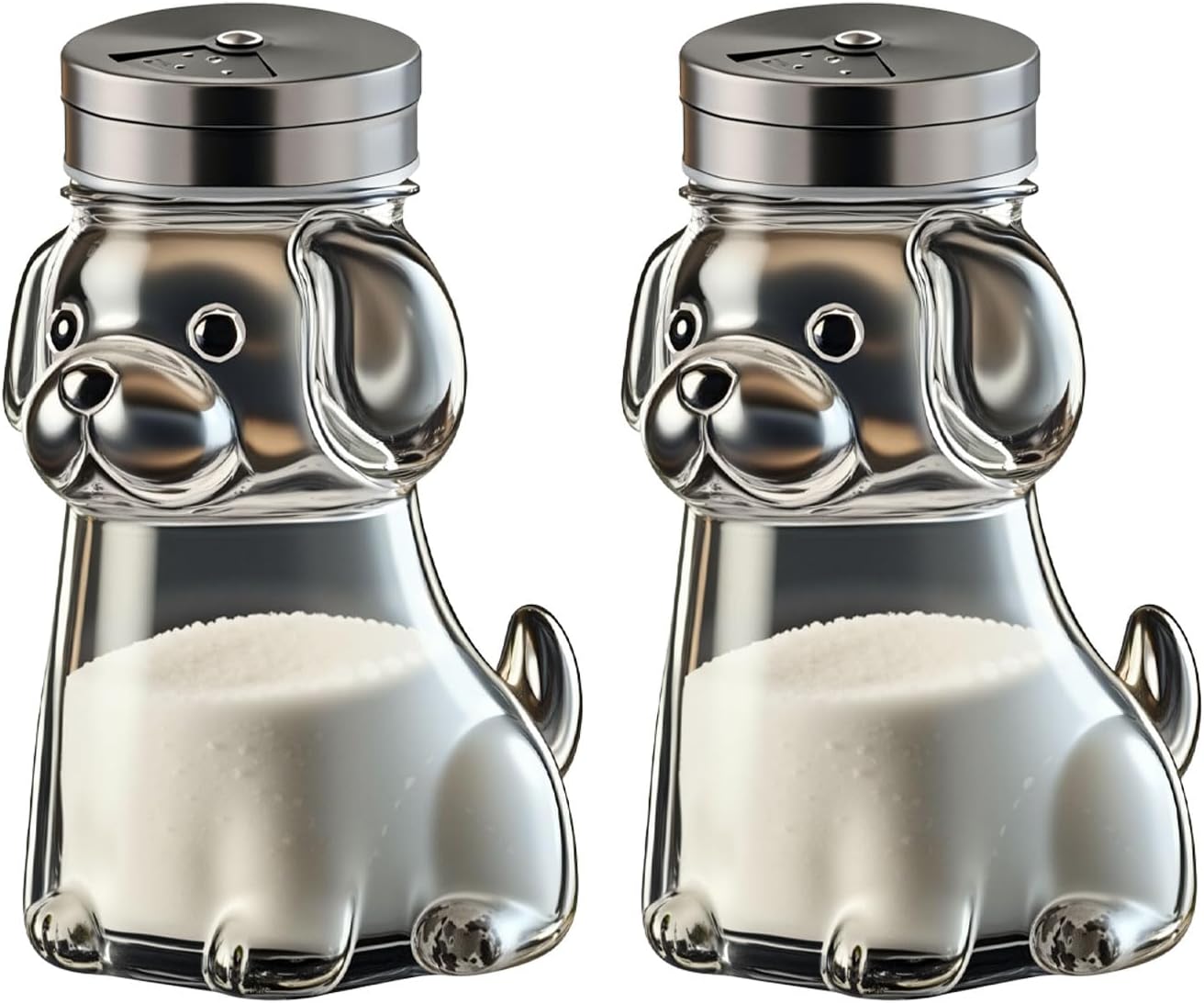 Funny Salt and Pepper Glass Bottle, Clear Glass Seasoning Dispenser for Camping, Kitchen Counter Decor and Dining Table Ornament (Dog)