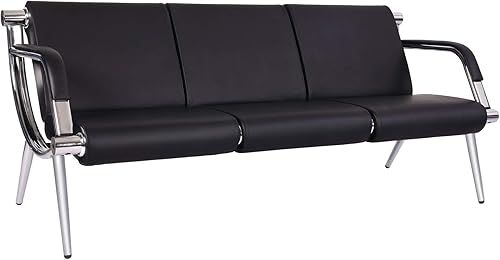 Miniatura 11 de kinbor Sillas de piel sintética para sala de espera, banco de 2 asientos para recepción de invitados con brazos para aeropuerto, hospital, oficina