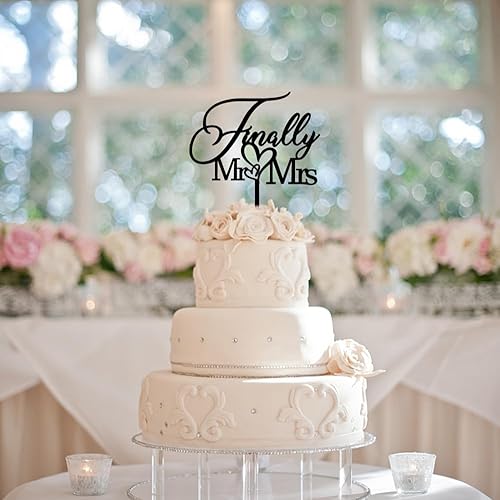 Miniatura 1 de Finally Mr&Mrs - Decoración para tartas de boda, elegante decoración para aniversario de boda, decoración romántica para tartas (negro acrílico)