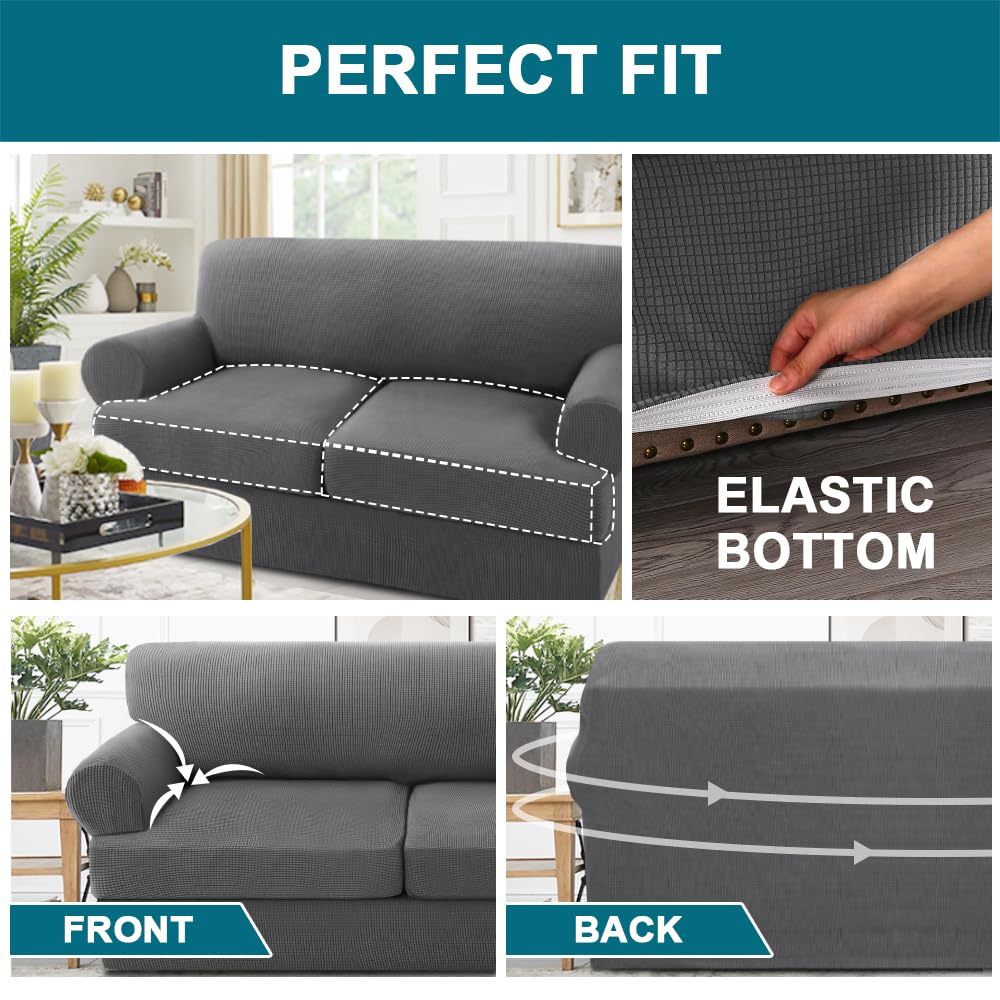 Amazon.com: Turquoize 3 Piece T Cushion Sofa Slipcovers Stretch